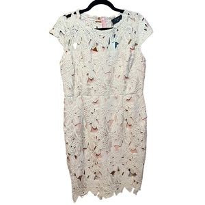 Ax Paris cream “blush”colored crochet lace dress size US 10, capped sleeves, nwt